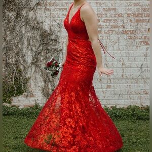 Blondie Nites Red Formal Prom Dress Lace Up Size 3